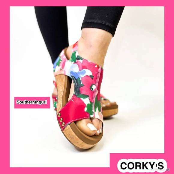 NWT  CORKY’S  Carley  “ Flowers “ Wedges Heels Sandals  Floral Multi Print main image 7